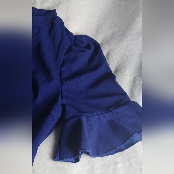 Elegant Blue Ruffle Sleeve Dress - Picture 4 of 6